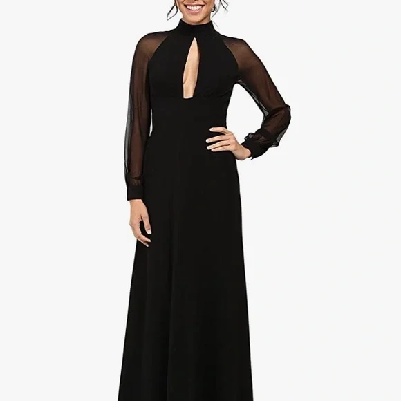 Jill Jill Stuart Dress with Plunging Neck & Sheer Sleeves